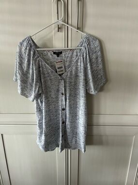 Verve Ami Heathered Light Blue Faux Button-Front Women's Top